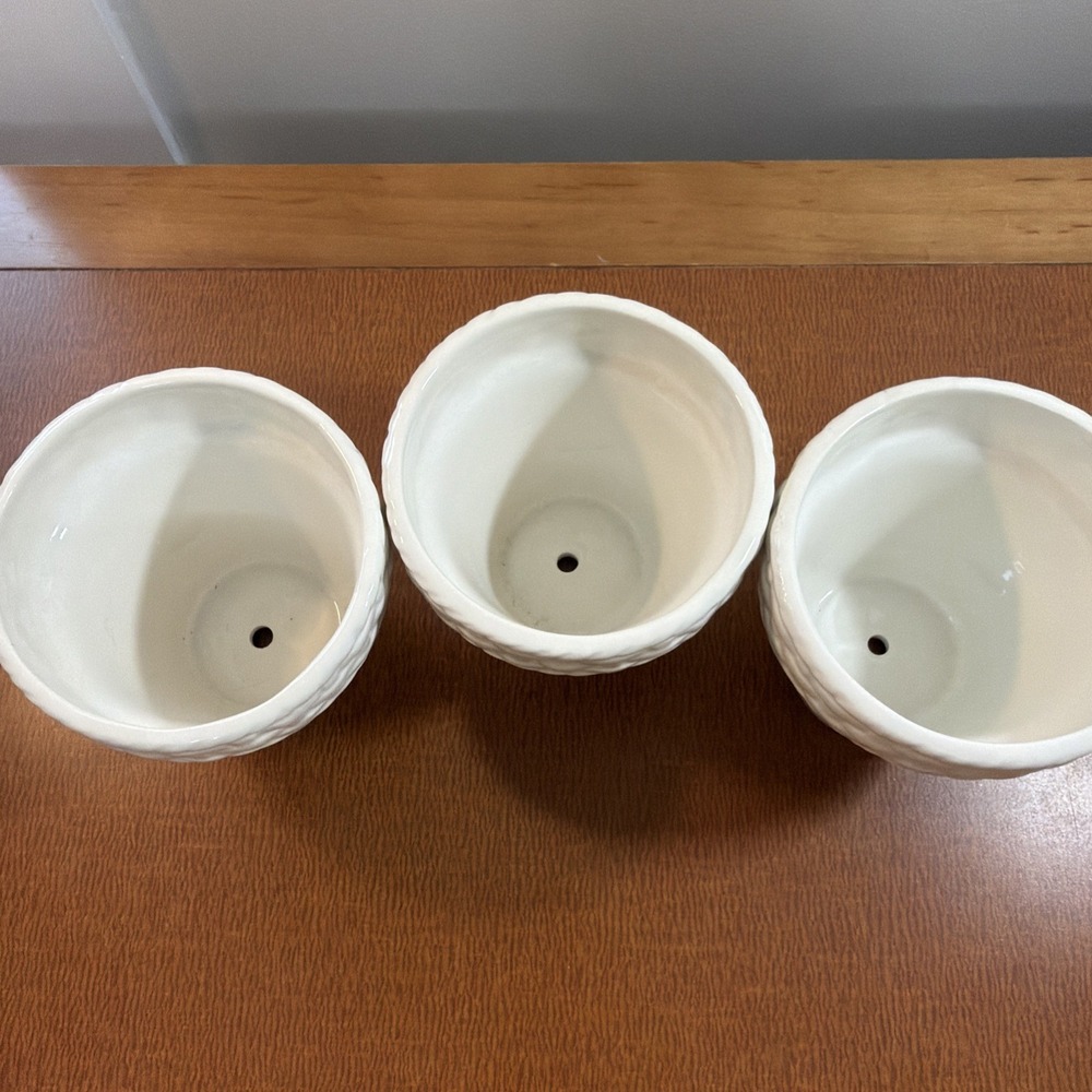 Set Of 3 Strawberry Basket Style Plant Pots 4" Basket Weave Rim - Picture 7 of 13